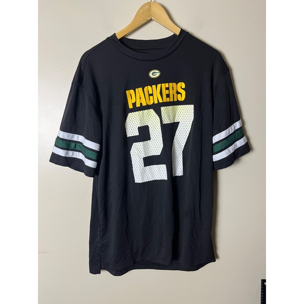 NFL Packers Lacy Jersey T-Shirt L Black Green Striped Sleeves